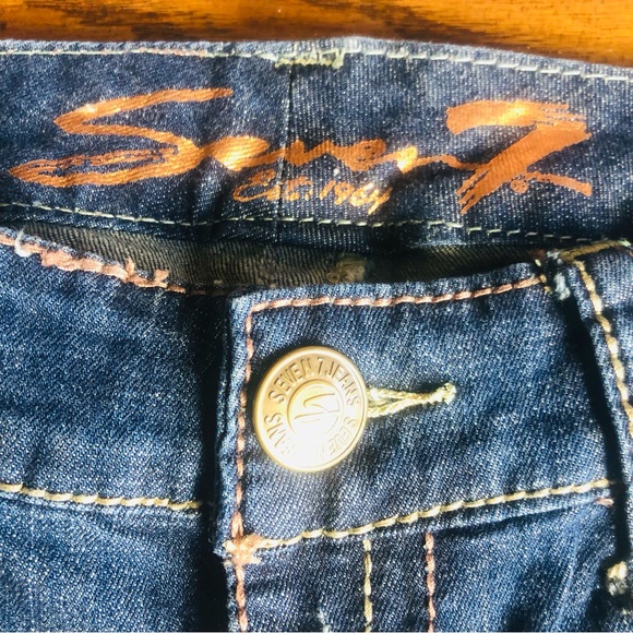 Seven 7 Womens Destructed Boot Cut Jeans Blue Med Wash Stretch Denim Sz 30 - Picture 5 of 9